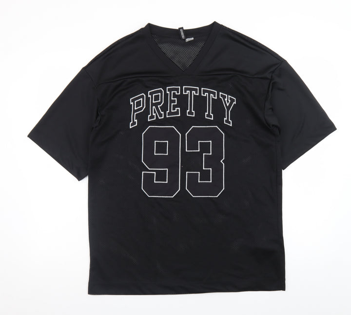 H&M Divided Women's Black XS V-Neck Mesh Jersey Top