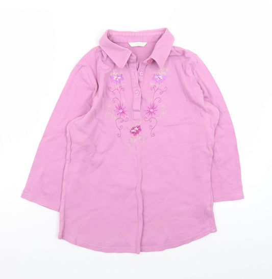 Marks and Spencer Womens Pink Floral Embroidered Cotton Button-Up Top Size 12