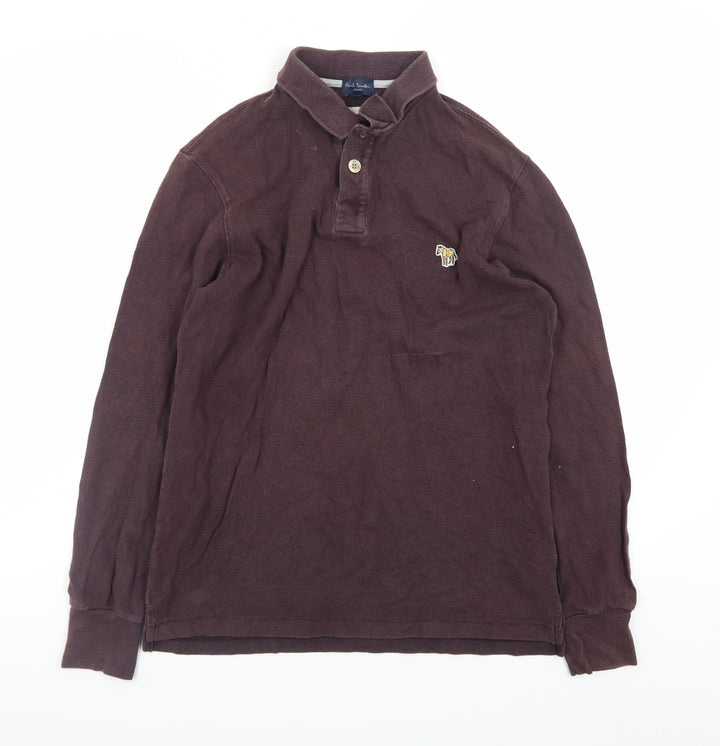 Paul Smith Mens Brown Long Sleeve Cotton Polo Shirt Size S