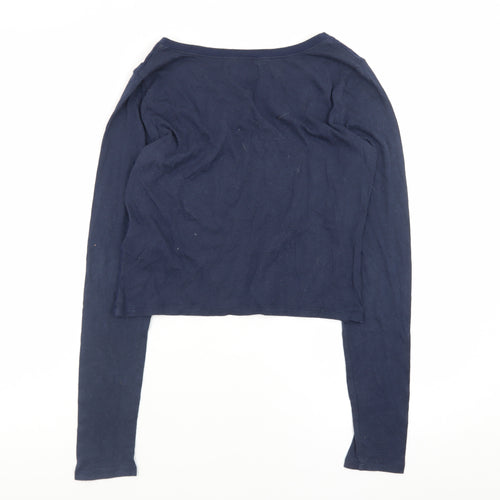 Hollister Womens Blue Striped Cropped Long Sleeve V-Neck T-Shirt XS