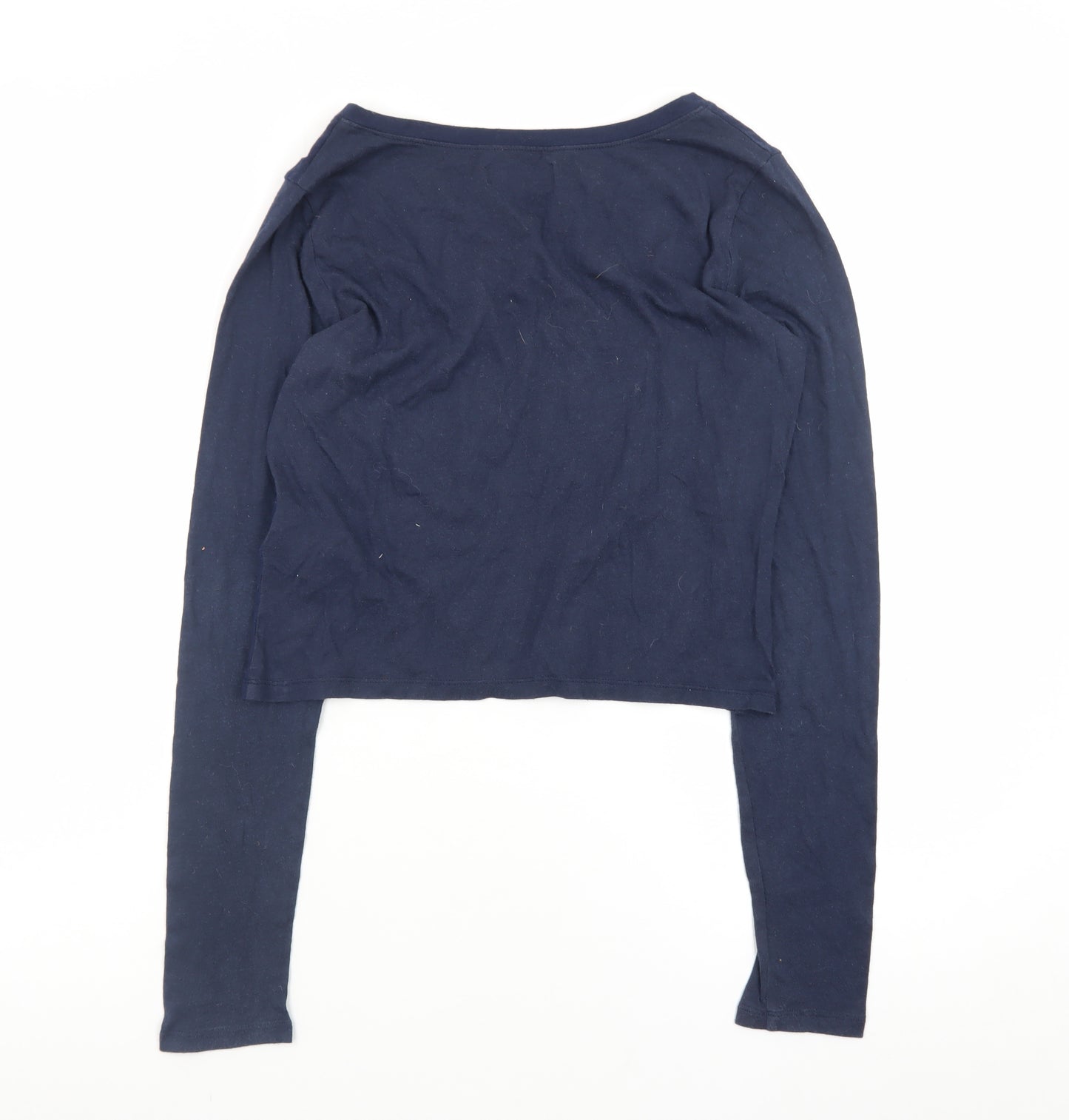 Hollister Womens Blue Striped Cropped Long Sleeve V-Neck T-Shirt XS