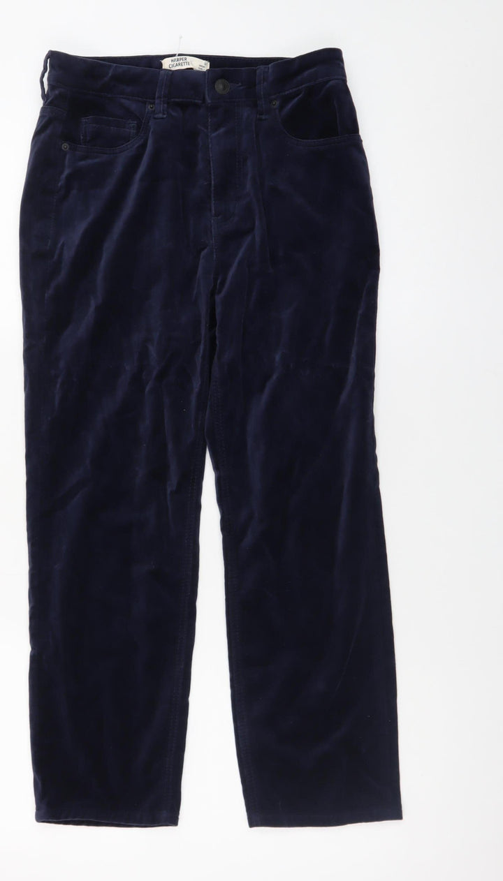 Marks and Spencer Women's Blue Velvet Straight Trousers Size 8 Short