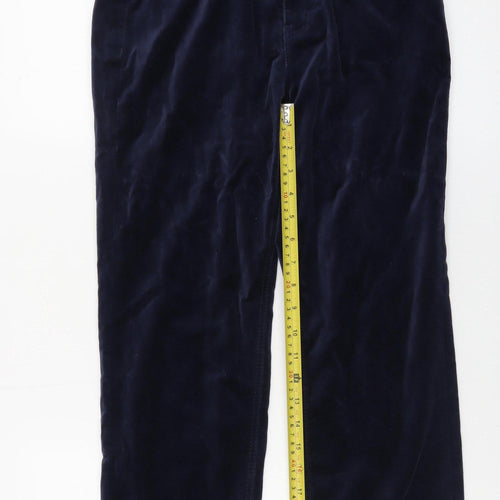 Marks and Spencer Women's Blue Velvet Straight Trousers Size 8 Short