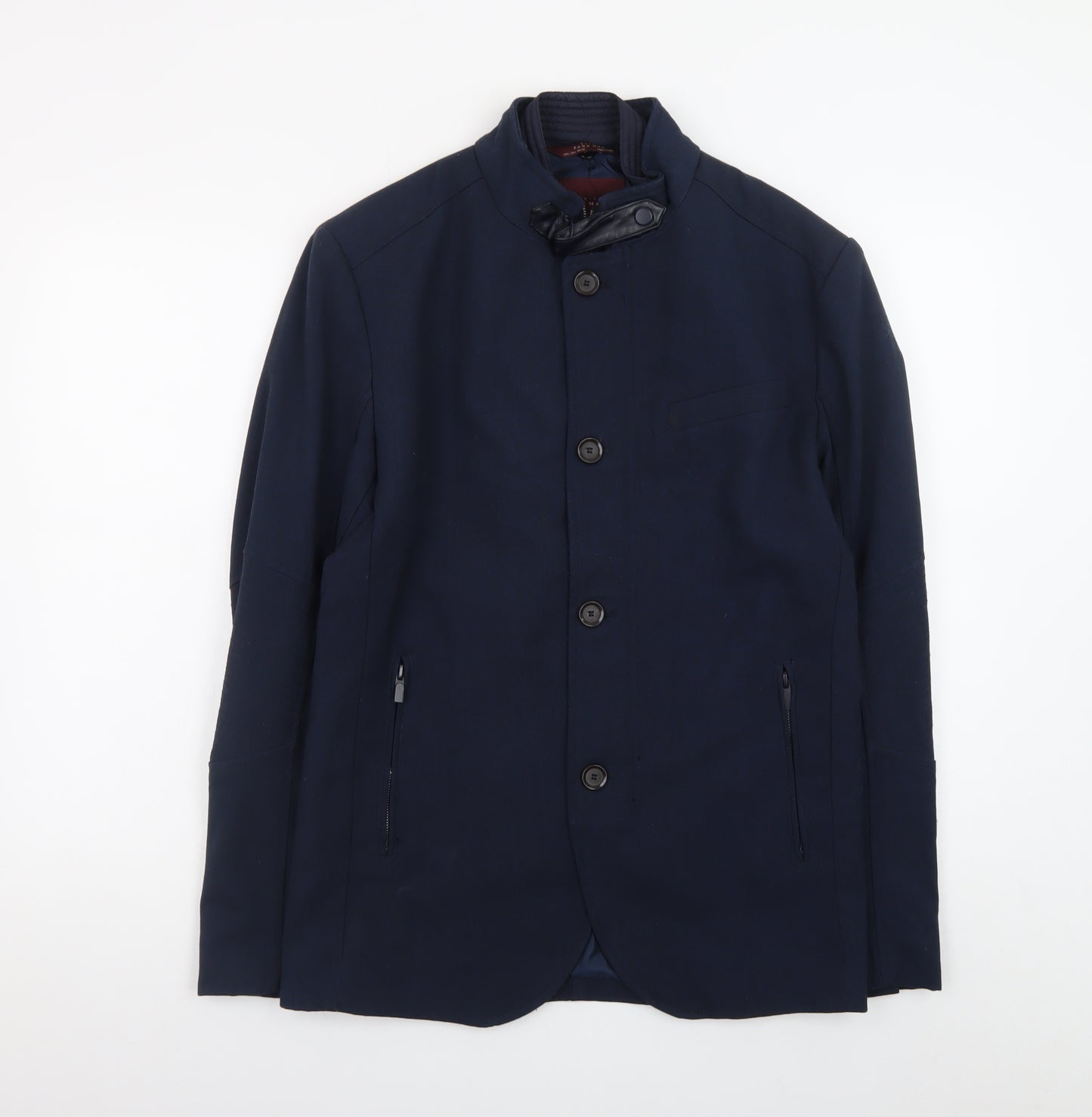 Zara Man Blue Basic Jacket Men's L 42 Stand-Up Collar Casual