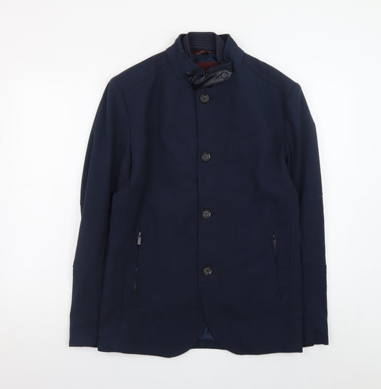 Zara Man Blue Basic Jacket Men's L 42 Stand-Up Collar Casual