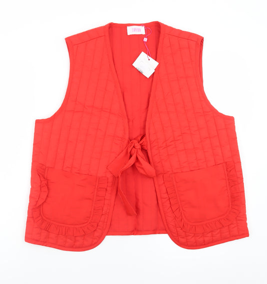 Savida Women's Red Quilted Waistcoat Size 16 Lined Tie Front