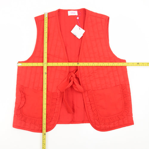 Savida Women's Red Quilted Waistcoat Size 16 Lined Tie Front