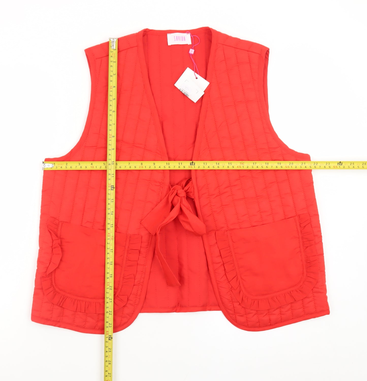Savida Women's Red Quilted Waistcoat Size 16 Lined Tie Front