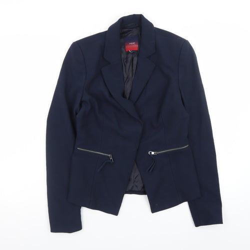 Next Women Blue Slim Fit Blazer Jacket Lined Zip Pockets Size M