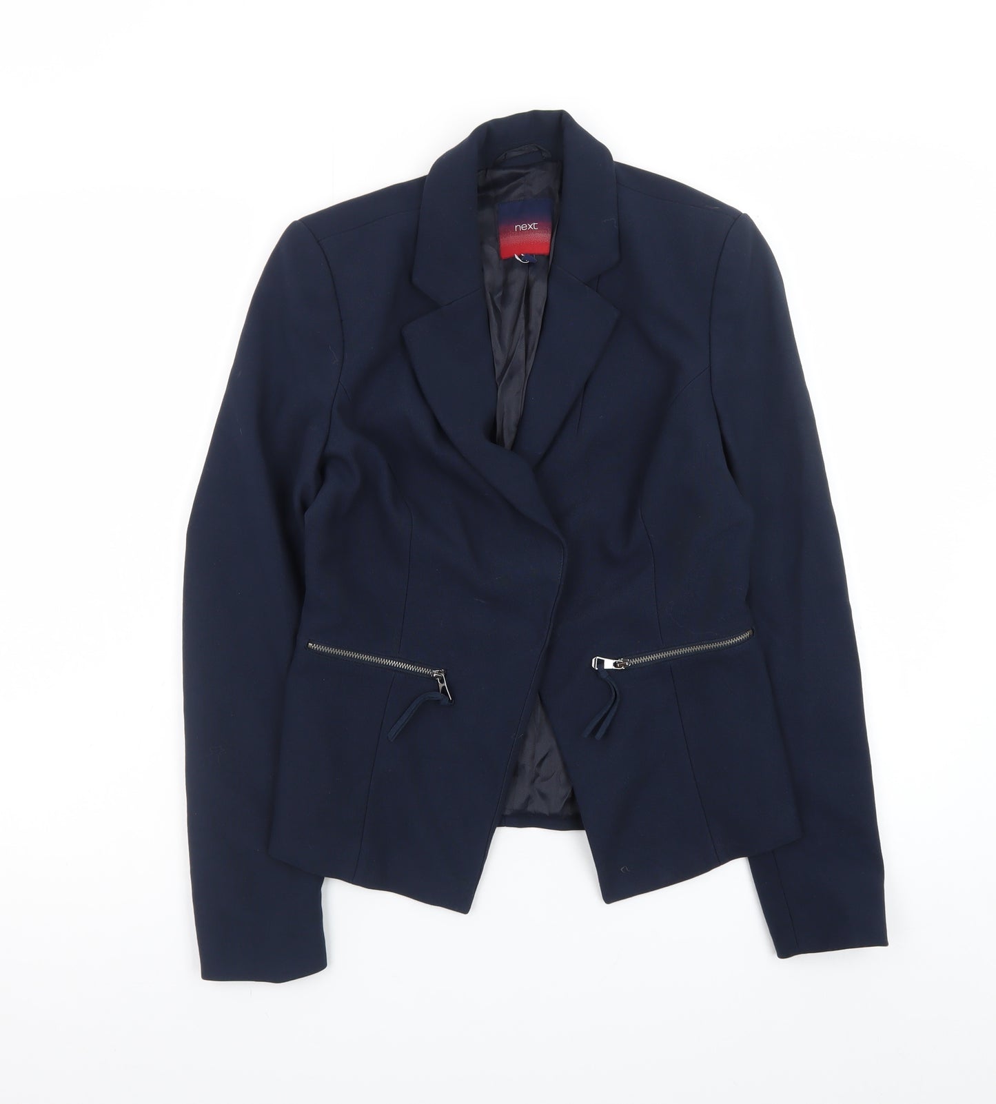 Next Women Blue Slim Fit Blazer Jacket Lined Zip Pockets Size M