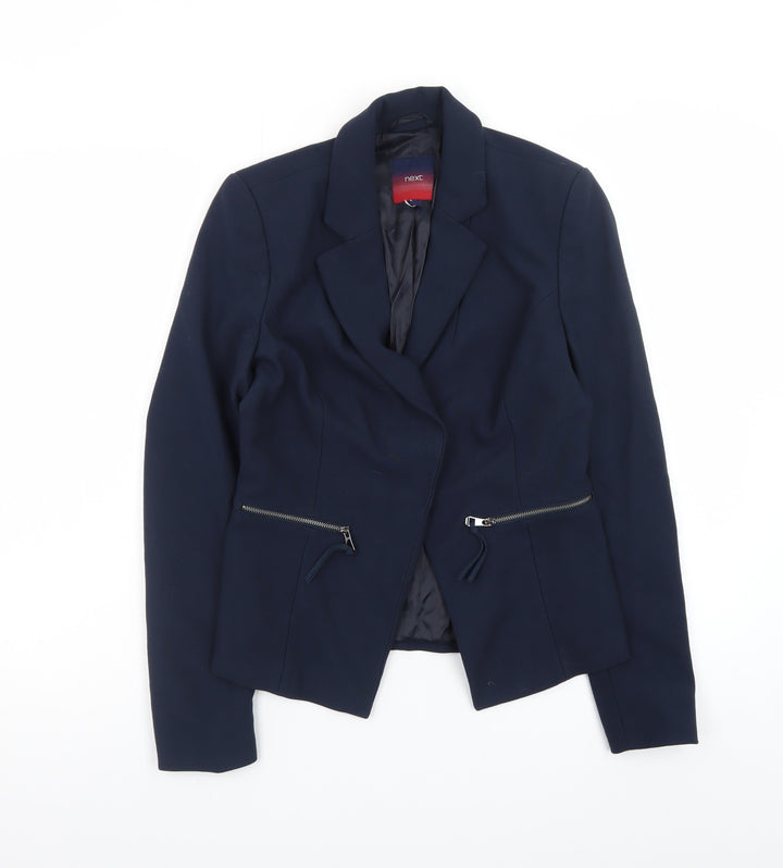 Next Women Blue Slim Fit Blazer Jacket Lined Zip Pockets Size M
