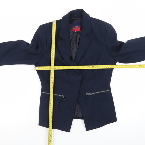 Next Women Blue Slim Fit Blazer Jacket Lined Zip Pockets Size M