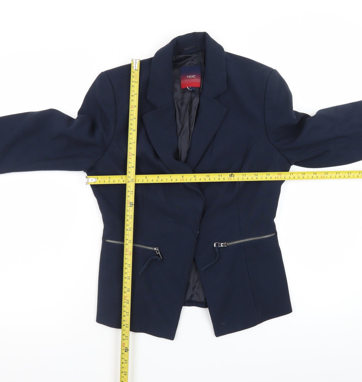 Next Women Blue Slim Fit Blazer Jacket Lined Zip Pockets Size M