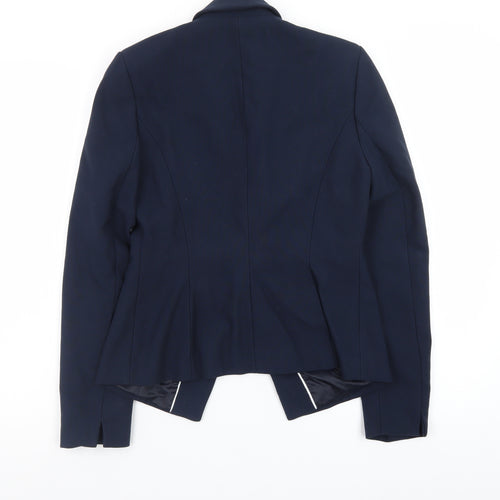 Next Women Blue Slim Fit Blazer Jacket Lined Zip Pockets Size M