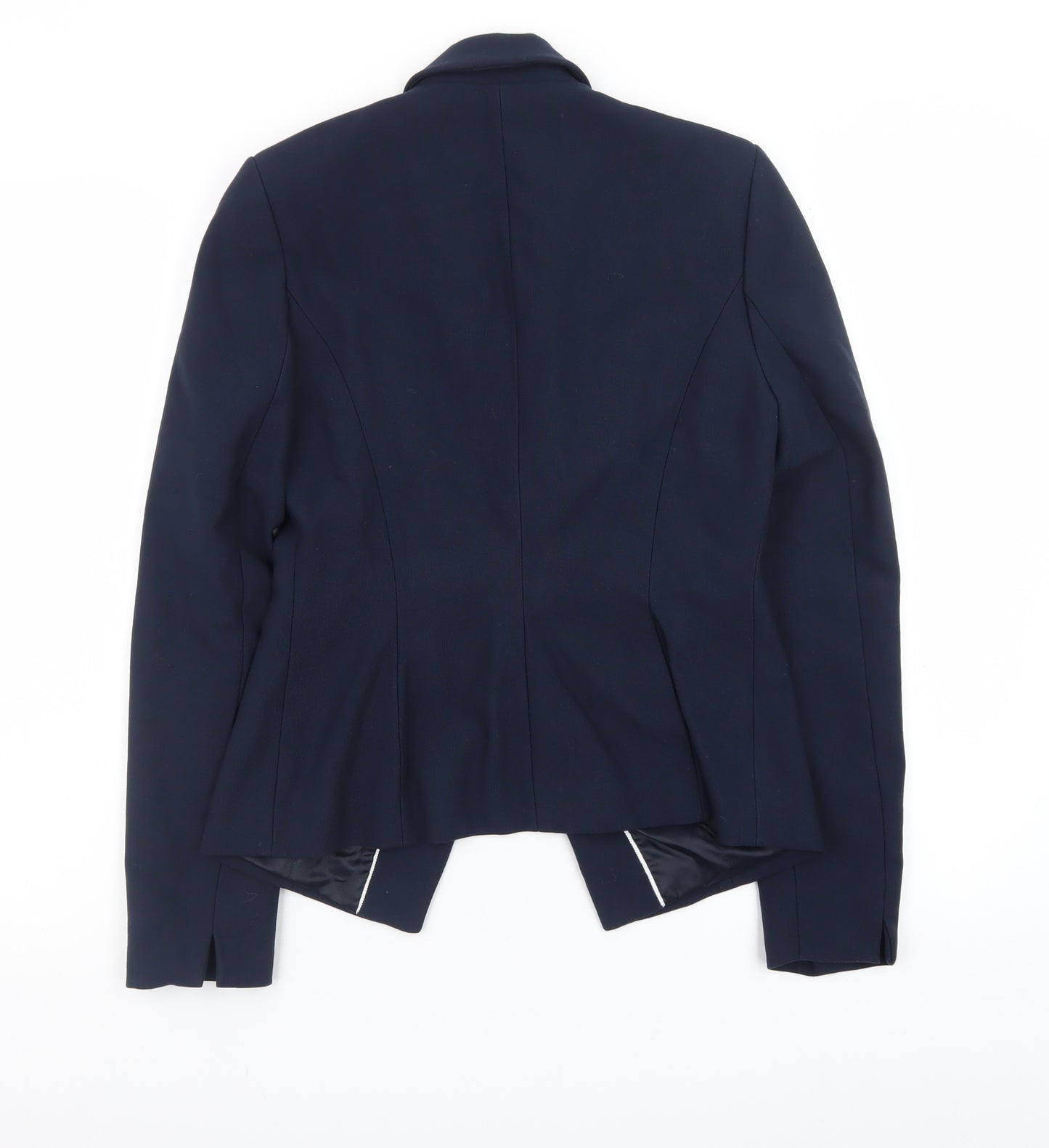 Next Women Blue Slim Fit Blazer Jacket Lined Zip Pockets Size M
