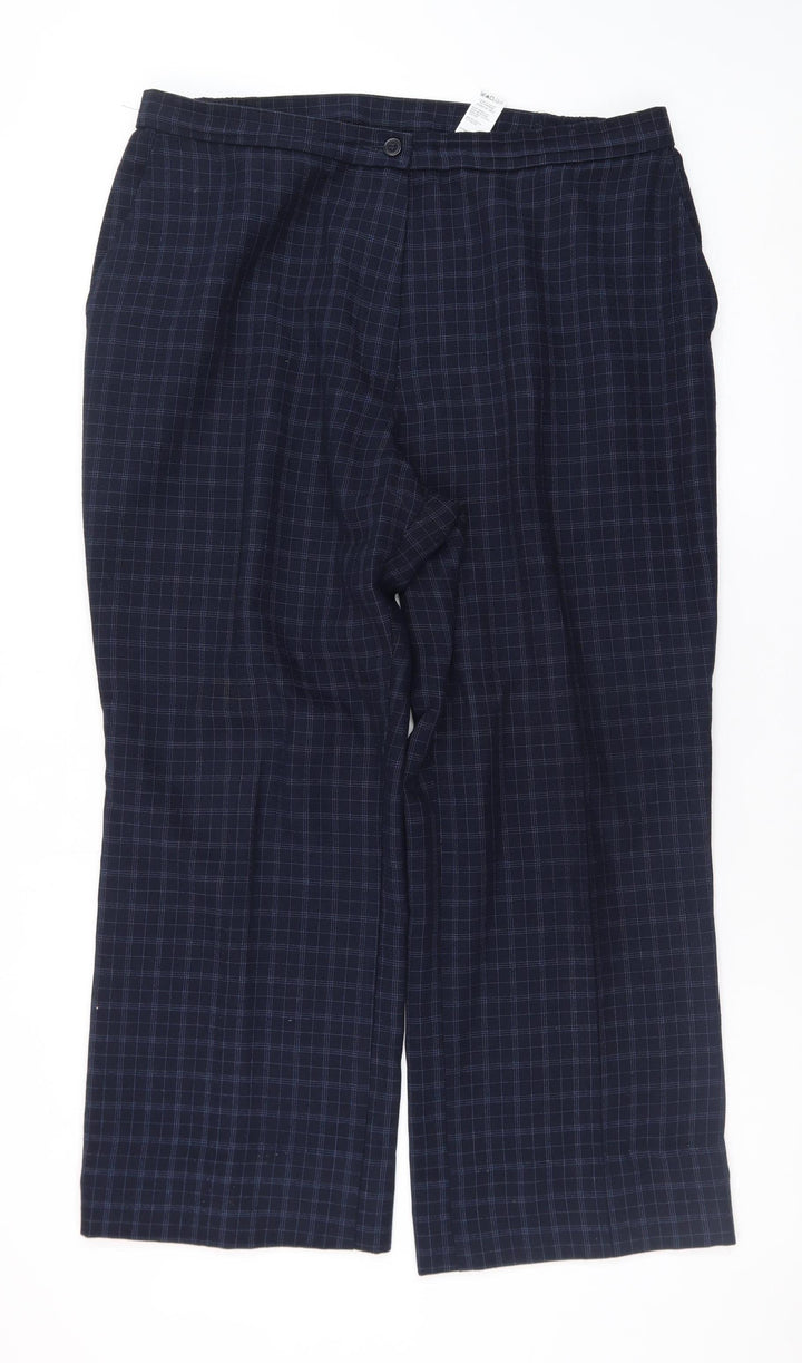 Marks and Spencer Men's Blue Check Pleated Trousers Size 18