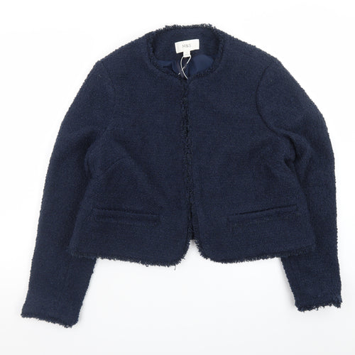 Marks and Spencer Womens Navy Blue Bouclé Blazer Size 14 Classic Lined Jacket