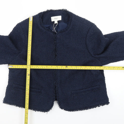 Marks and Spencer Womens Navy Blue Bouclé Blazer Size 14 Classic Lined Jacket