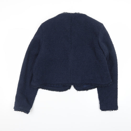 Marks and Spencer Womens Navy Blue Bouclé Blazer Size 14 Classic Lined Jacket