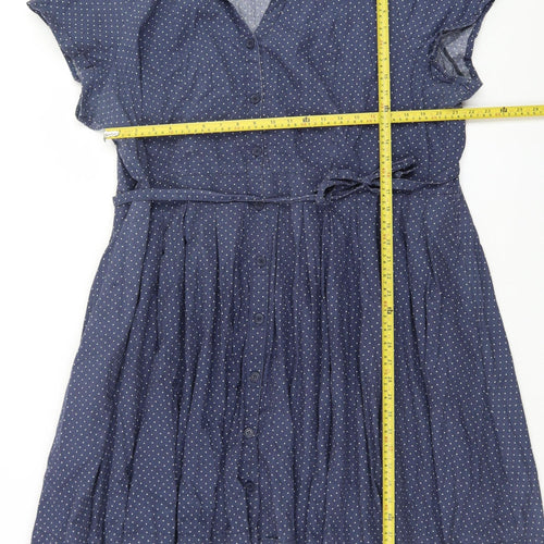 Ellos Women's Blue Polka Dot Cotton Short Sleeve Shirt Dress Size 14
