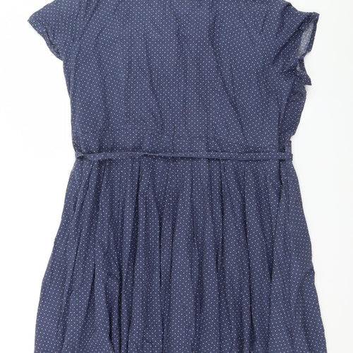 Ellos Women's Blue Polka Dot Cotton Short Sleeve Shirt Dress Size 14