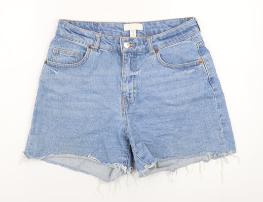 H&M Women Blue Denim High Rise Cut-Off Shorts Size 12