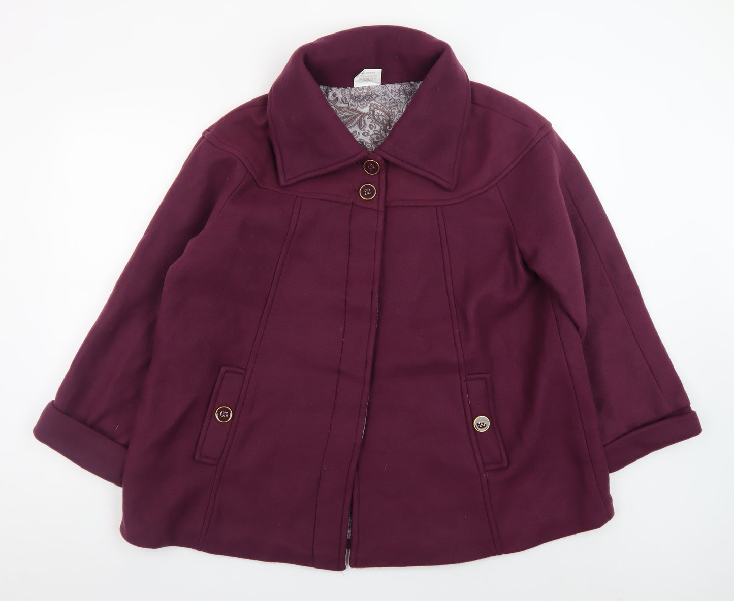 Anne De Lanҫay Womens Purple Polyester Mid-Length Coat Size 18