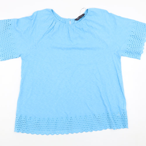 Marks and Spencer Women Blue Cotton Embroidered Tunic Blouse Size 6