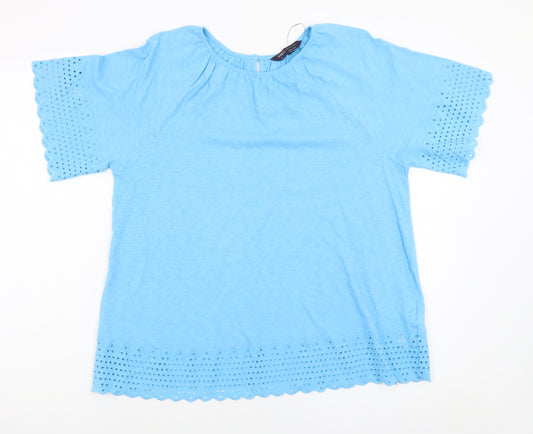 Marks and Spencer Women Blue Cotton Embroidered Tunic Blouse Size 6