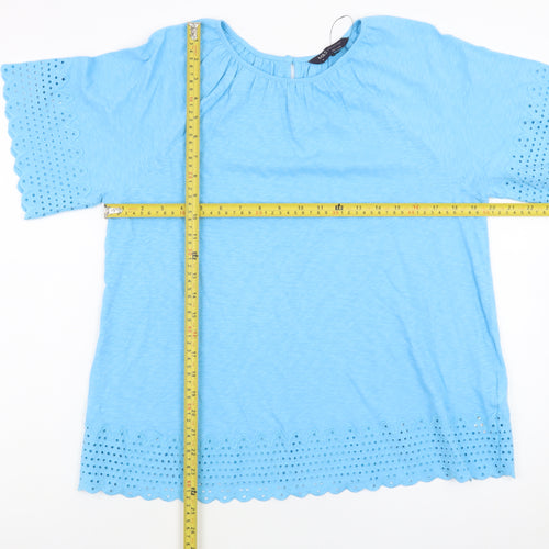 Marks and Spencer Women Blue Cotton Embroidered Tunic Blouse Size 6