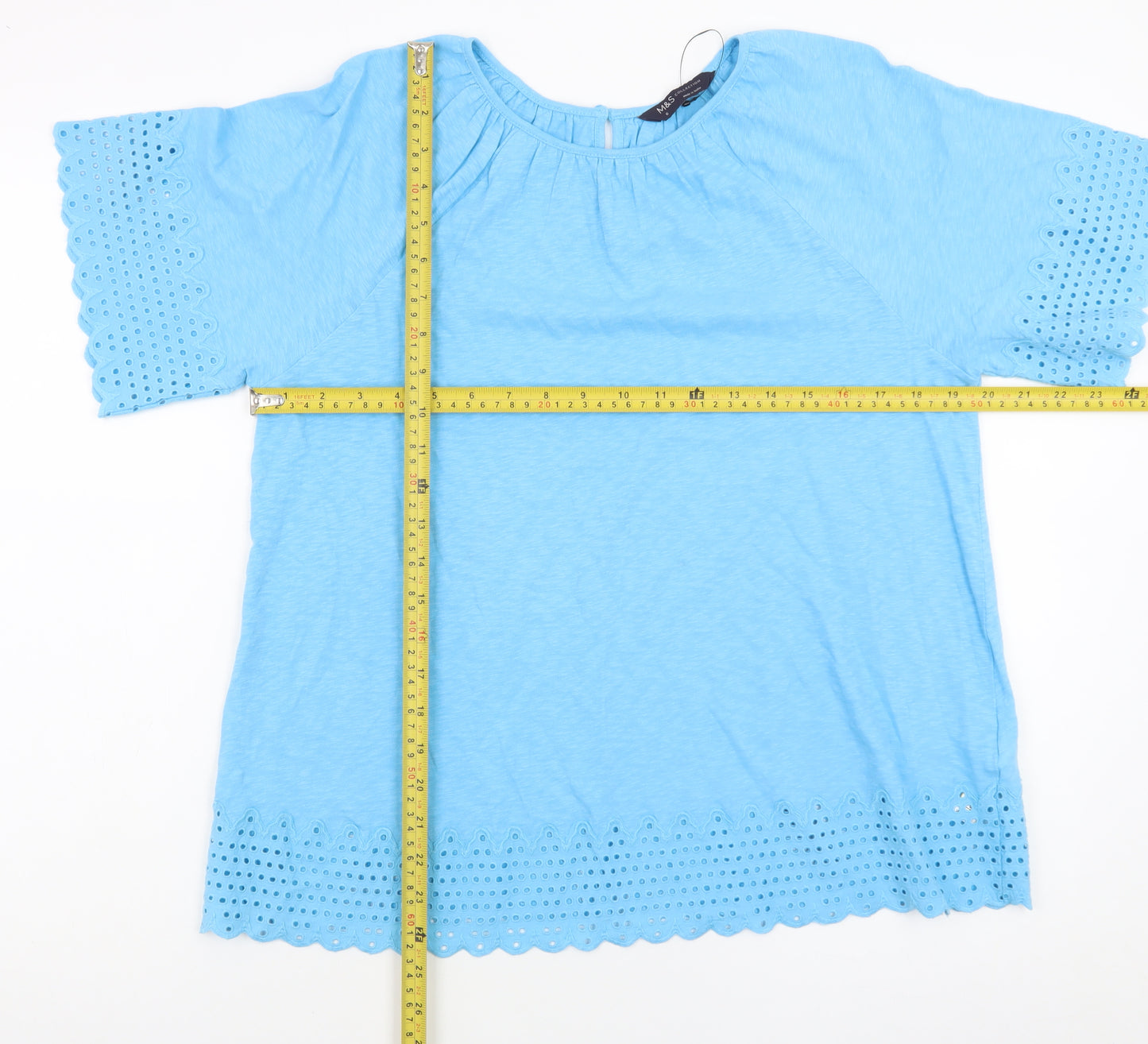 Marks and Spencer Women Blue Cotton Embroidered Tunic Blouse Size 6