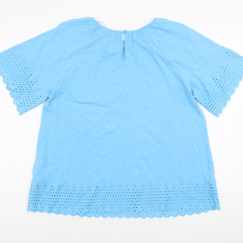 Marks and Spencer Women Blue Cotton Embroidered Tunic Blouse Size 6