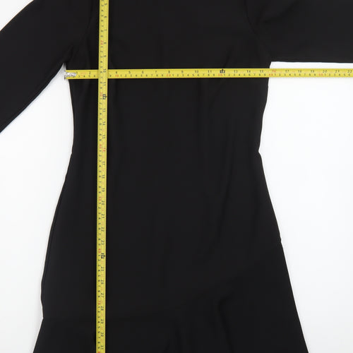 Warehouse Women Black Size 6 Shift Dress Beaded Collar 3/4 Sleeve