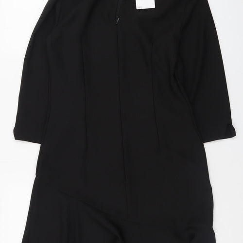 Warehouse Women Black Size 6 Shift Dress Beaded Collar 3/4 Sleeve