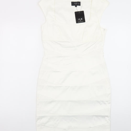 AX Paris Women Ivory Bodycon Midi Dress Size 12 Short Sleeve