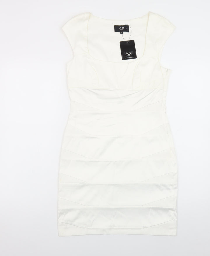AX Paris Women Ivory Bodycon Midi Dress Size 12 Short Sleeve