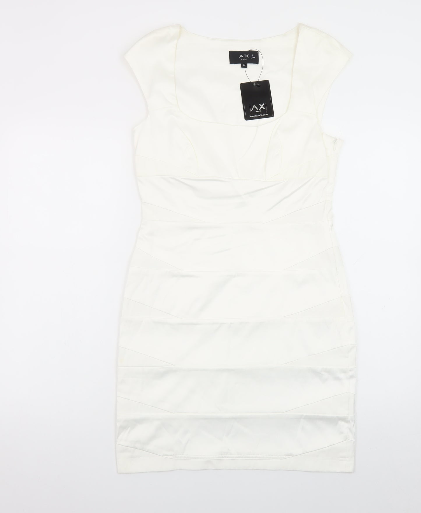 AX Paris Women Ivory Bodycon Midi Dress Size 12 Short Sleeve