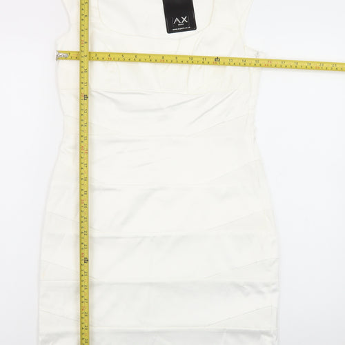 AX Paris Women Ivory Bodycon Midi Dress Size 12 Short Sleeve