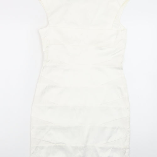 AX Paris Women Ivory Bodycon Midi Dress Size 12 Short Sleeve