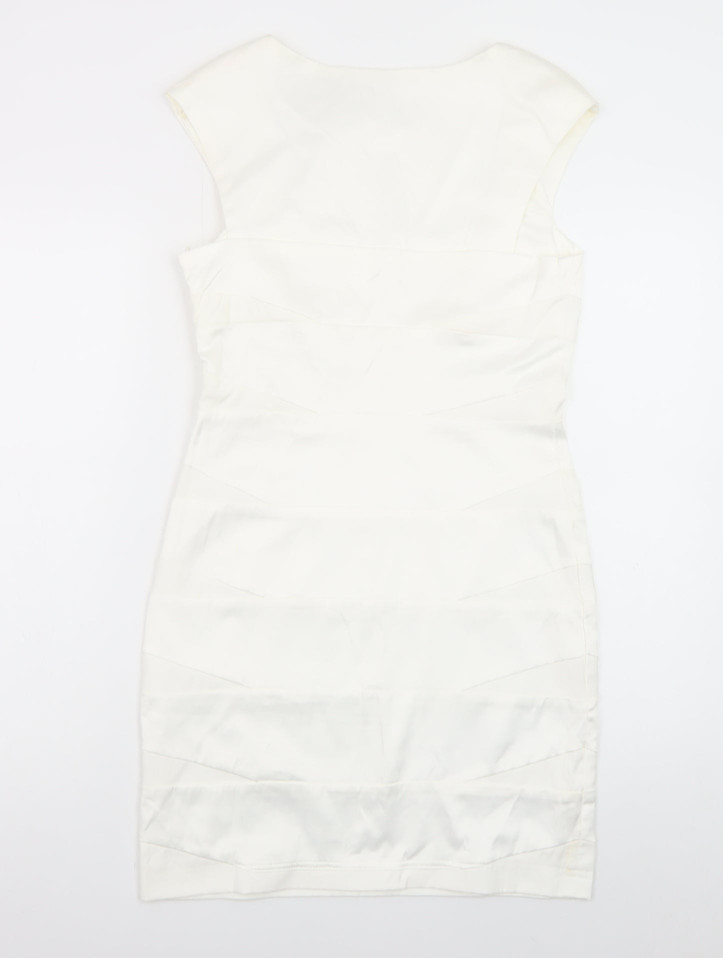 AX Paris Women Ivory Bodycon Midi Dress Size 12 Short Sleeve