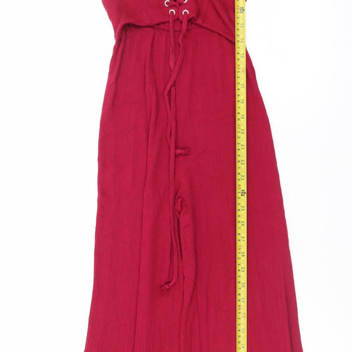 Bershka Women's Red Wide-Leg Jumpsuit XS Lace-Up Waist Sleeveless Summer