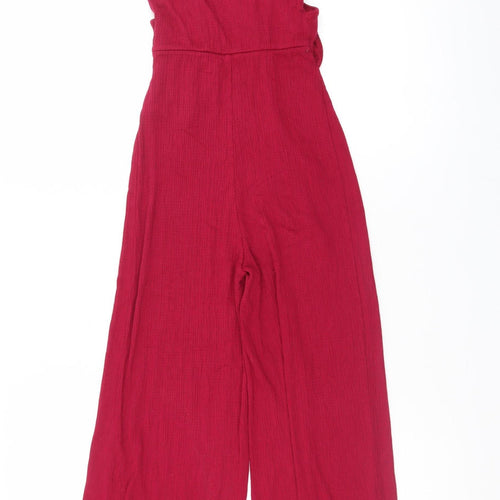Bershka Women's Red Wide-Leg Jumpsuit XS Lace-Up Waist Sleeveless Summer