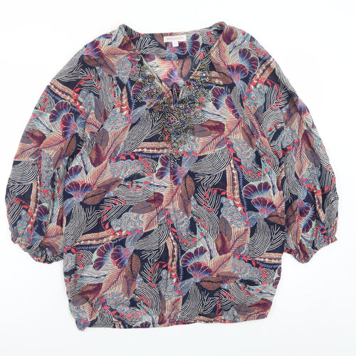 Monsoon Womens Multicoloured Beaded Floral Tunic Blouse M