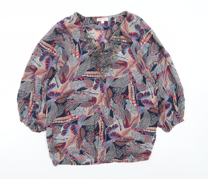Monsoon Womens Multicoloured Beaded Floral Tunic Blouse M