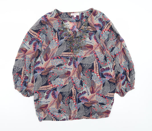 Monsoon Womens Multicoloured Beaded Floral Tunic Blouse M