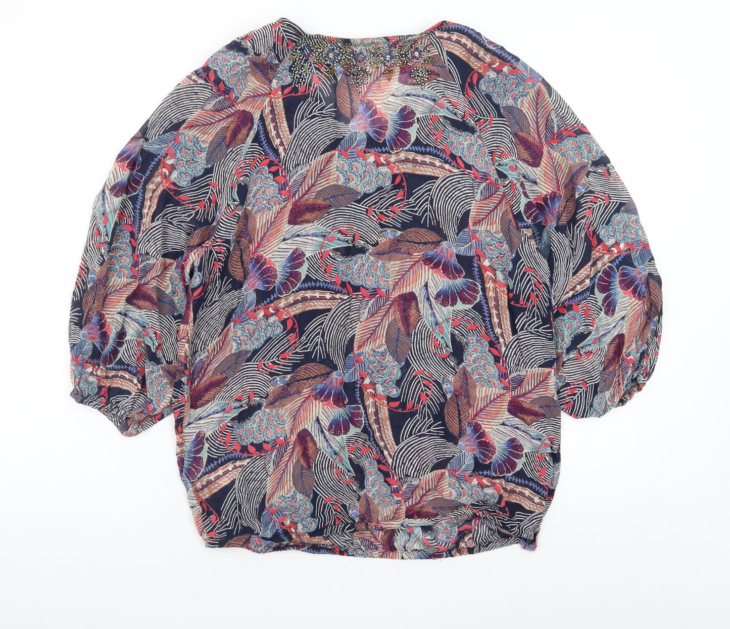Monsoon Womens Multicoloured Beaded Floral Tunic Blouse M