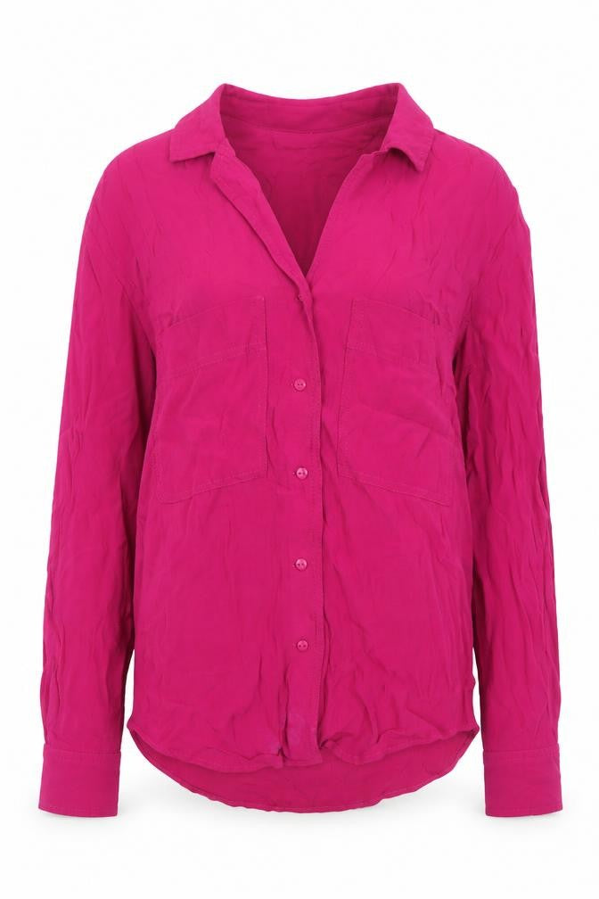 Front view of Mango Women’s Pink Long Sleeve Button-Up Blouse XS