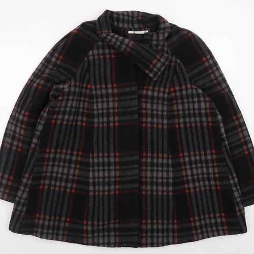 Monsoon Women's Black Checked Wool Blend Mid-Length Coat Size 16