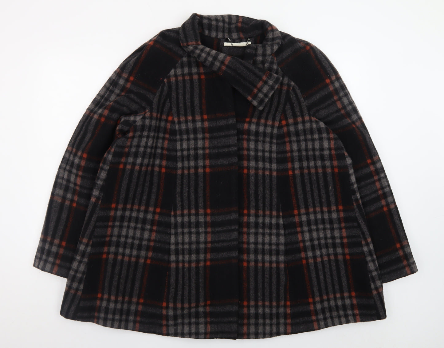 Monsoon Women's Black Checked Wool Blend Mid-Length Coat Size 16