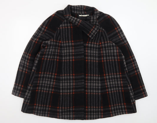 Monsoon Women's Black Checked Wool Blend Mid-Length Coat Size 16